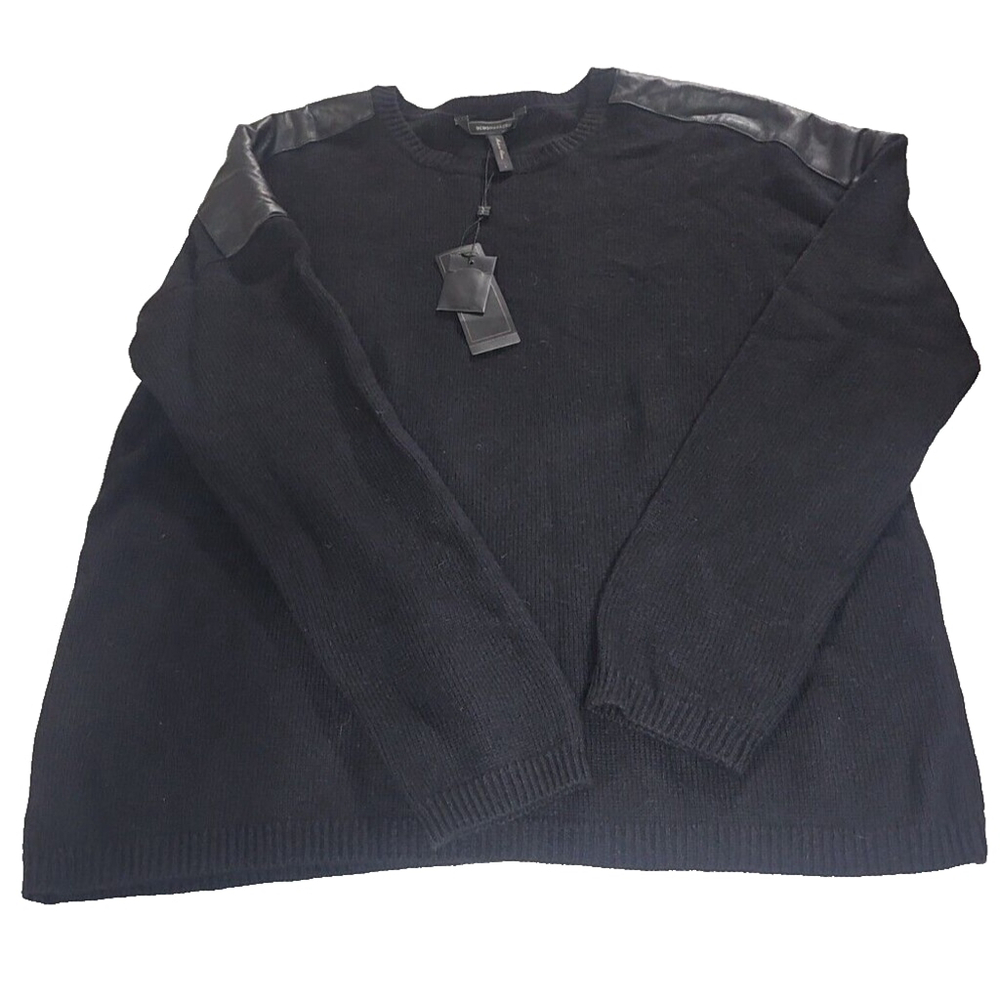 BCBGMaxazria Talitha Black Sweater 54% Wool Faux Leather Size Large NWT